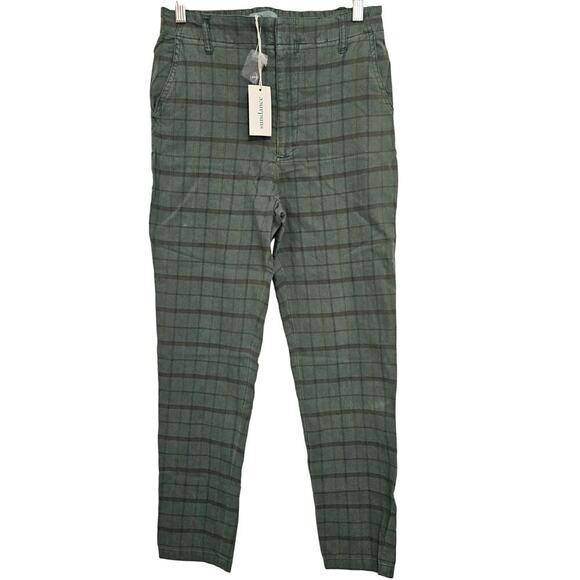 New Sundance Womens Green Tartan Plaid Linen Ankle Pants 6 Business Casual Taper - Picture 1 of 8